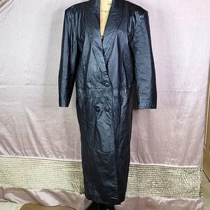 EVAN TODD  Women's Long Maxi Black Leather‎ Coat Small